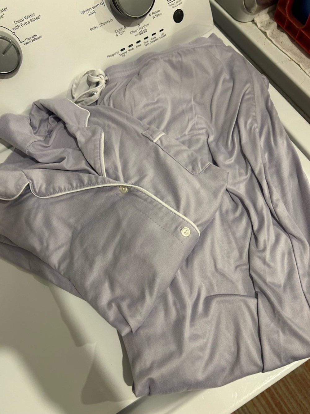 Soft Lavender Pajama Top with White Piping